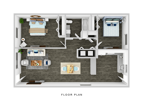Floor plan for 2 beds, 1 bath, 925 sqft